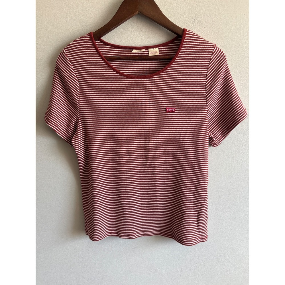 Levi's Red White Striped Baby Tee XXL Ribbed Y2K Inspired